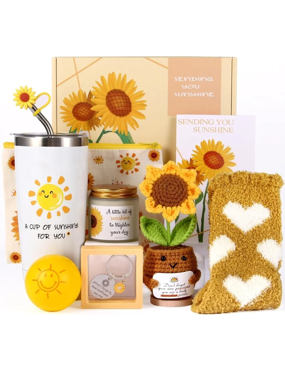 Sunshine Insulated Tumbler with Happy Sun - White & Yellow